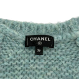 シャネル CHANEL ココマーク装飾アルパカ混ニットカーディガン P71515 ブルー ウール レディース カーディガン
