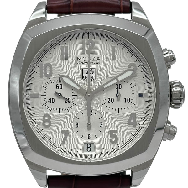 【TAG HEUER/タグホイヤー】 モンツァ キャリバー36 CR5111 エルプリメロ 腕時計 ステンレススチール 自動巻き/オートマ ホワイト文字盤/緑革(社外)  メンズ【中古】【真子質店】【GD】【TDTx】 TAG HEUER/タグホイヤー】 モンツァ キャリバー36 CR5111 エルプリメロ