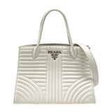 プラダ PRADA ダイアグラム ハンドバッグ 1BA165 ホワイト カーフ レディース ショルダーバッグ