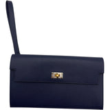 エルメス HERMES ケリーポケットロング W刻 ブルーサフィール シルバー金具/ゴールド金具 シェーブル レディース 長財布