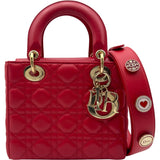 クリスチャン・ディオール Christian Dior レディディオール スモール レッド ゴールド金具 カナージュ/レザー レディース ハンドバッグ