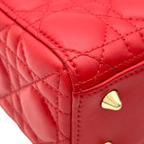 クリスチャン・ディオール Christian Dior レディディオール スモール レッド ゴールド金具 カナージュ/レザー レディース ハンドバッグ