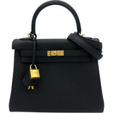 エルメス HERMES ケリー25 内縫い K刻 ブラック ゴールド金具 トゴ レディース ショルダーバッグ