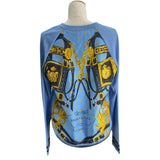 エルメス HERMES ツイルレーヌ切替ニットセーター ブルー シルク レディース セーター