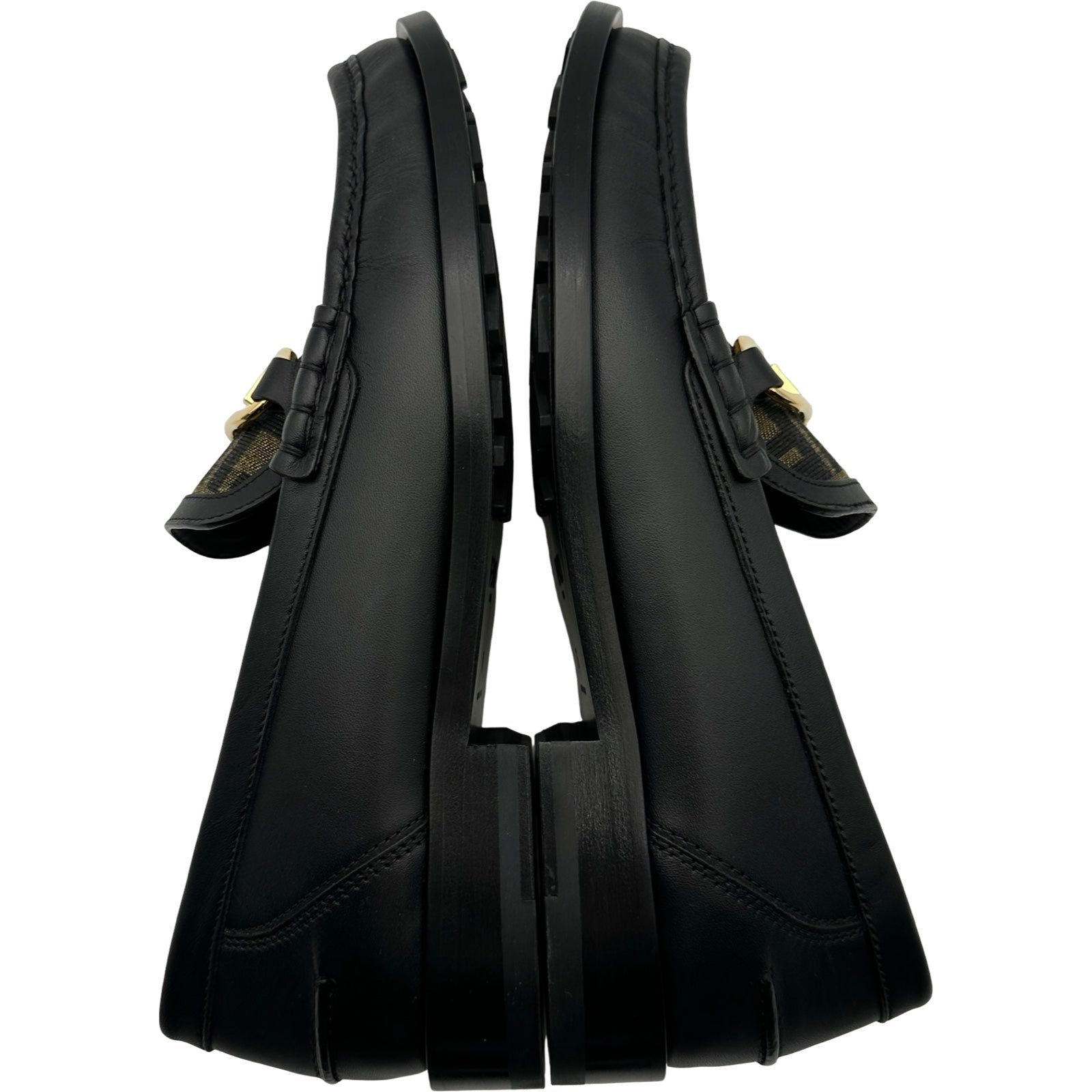 【レシート付】フェンディオーロック★ローファーゴールドサイズ35★22.5センチ フェンディ FENDI FF総柄オーロックローファー 7D1550 ブラック レザー