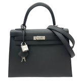 エルメス HERMES ケリー25 外縫い Ｇ刻印 ブラック/シルバー金具 エプソン レディース ショルダーバッグ