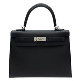 エルメス HERMES ケリー25 外縫い Ｇ刻印 ブラック/シルバー金具 エプソン レディース ショルダーバッグ