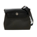 エルメス HERMES エールバッグジップミニ Ｗ刻印 ダークブロンズ・ブラック シルバー金具 トワル/ハンター レディース ショルダーバッグ
