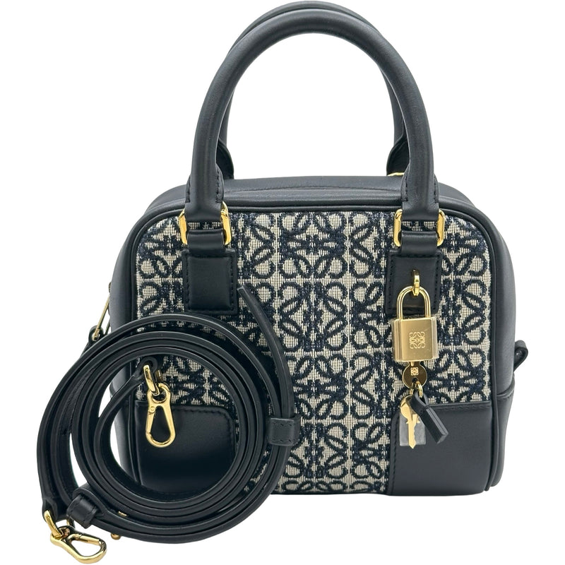 【美品】ロエベ アマソナ アメ トートバッグ ブラック アナグラム ショルダー付 ロエベ LOEWE アマソナ16 スクエア ブラック アナグラムジャカード