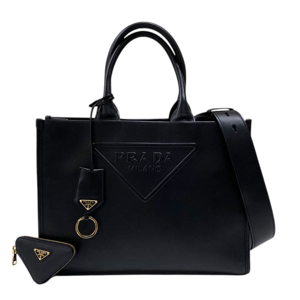 プラダ PRADA エンボスロゴ トートバッグ 1BA376 ブラック レザー