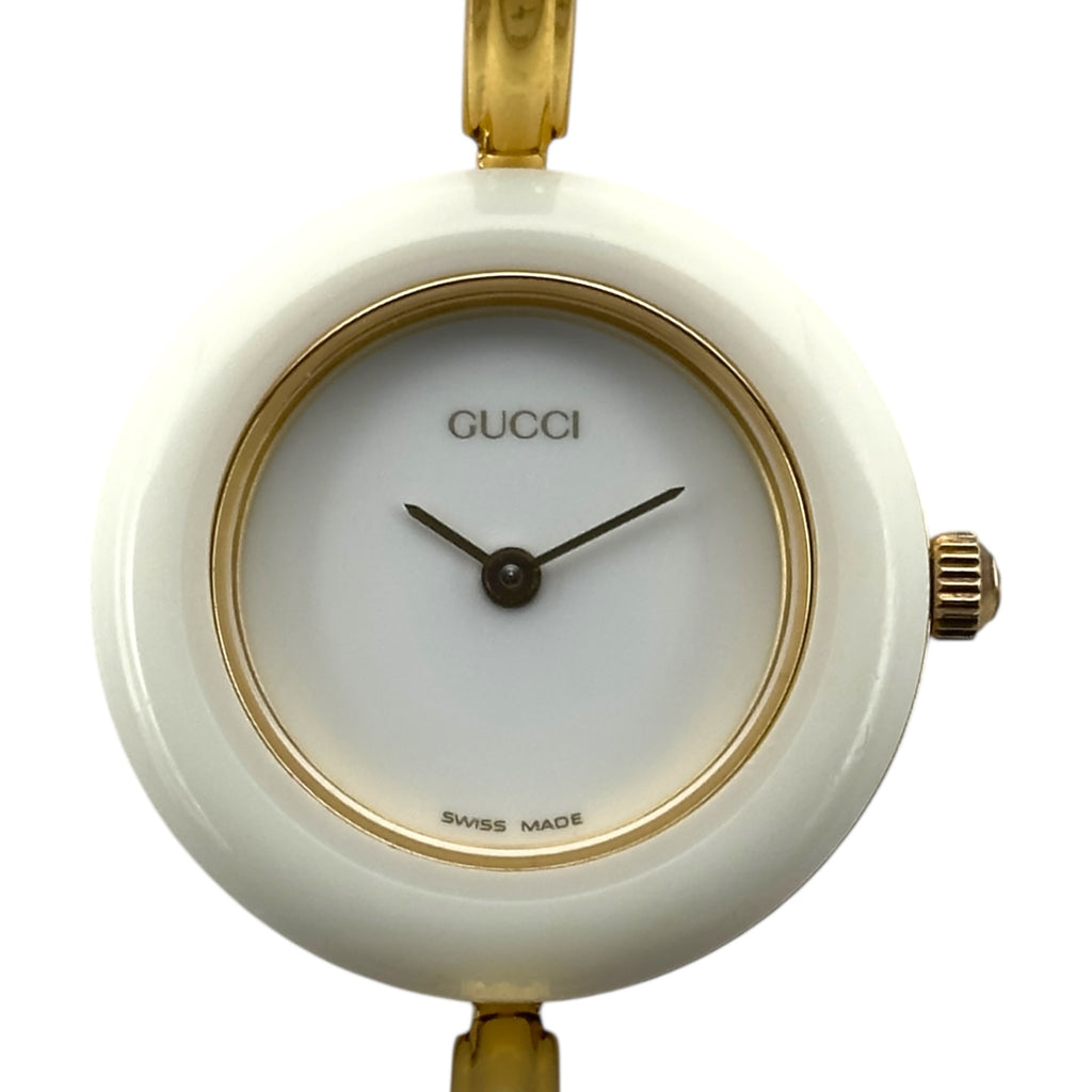 GUCCI チェンジベゼル 腕時計 グッチ GUCCI チェンジベゼル 11/12.2 ホワイト 金メッキ クオーツ