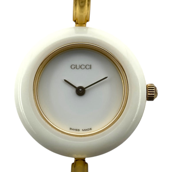 ヴ*グ様 GUCCI チェンジベゼル　美品　リング　グッチ　金色　金メッキ　ベゼ グッチ GUCCI チェンジベゼル 11/12.2 ホワイト 金メッキ クオーツ