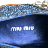 ミュウミュウ miu miu スタッズ装飾グリッタードレスシューズ ブルー レディース ローファー