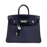 エルメス HERMES バーキン25 W刻 ブルーニュイ シルバー金具 トゴ レディース ハンドバッグ