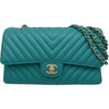 シャネル CHANEL Vステッチ チェーンショルダー A01166 23番台 ターコイズ ゴールド金具 ラム レディース ショルダーバッグ
