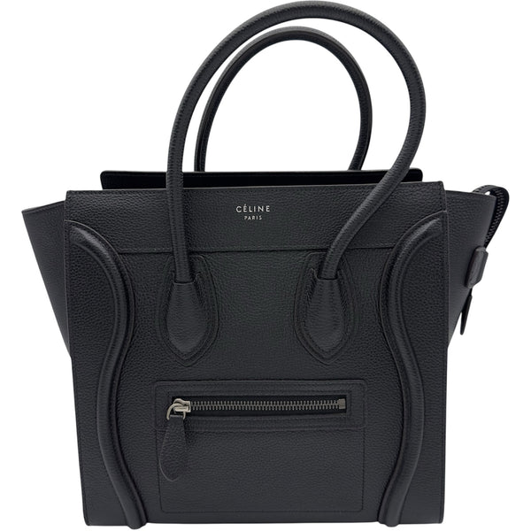 Celine 黒いレザーハンドバッグ セリーヌ CELINE ラゲージ マイクロショッパー 189793 ブラック レザー