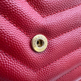 サンローラン SAINT LAURENT カサンドラ クラシック チェーンウォレット 377828 レッド グレインカーフ レディース ウォレットチェーン