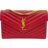 サンローラン SAINT LAURENT カサンドラ クラシック チェーンウォレット 377828 レッド グレインカーフ レディース ウォレットチェーン