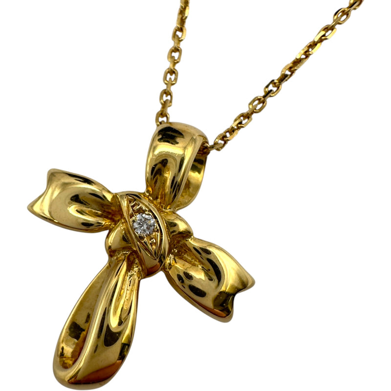 MIKIMOTO ミキモト K18 ダイヤ付 リボンモチーフ ペンダントトップ ミキモト MIKIMOTO リボンネックレス ゴールド K18 ダイヤモンド