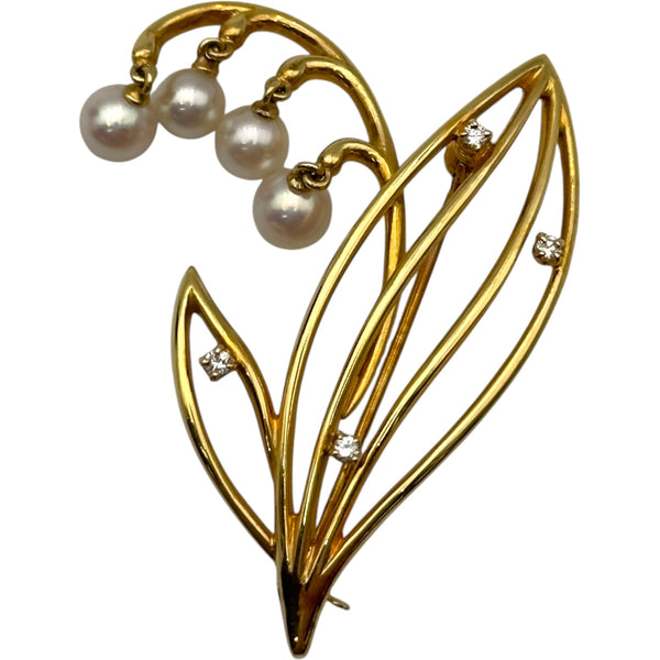 MIKIMOTO ミキモト パール　ブローチ　コサージュ　ゴールド　リーフ ミキモト MIKIMOTO リーフブローチ ゴールド K18 パール ジュエリー