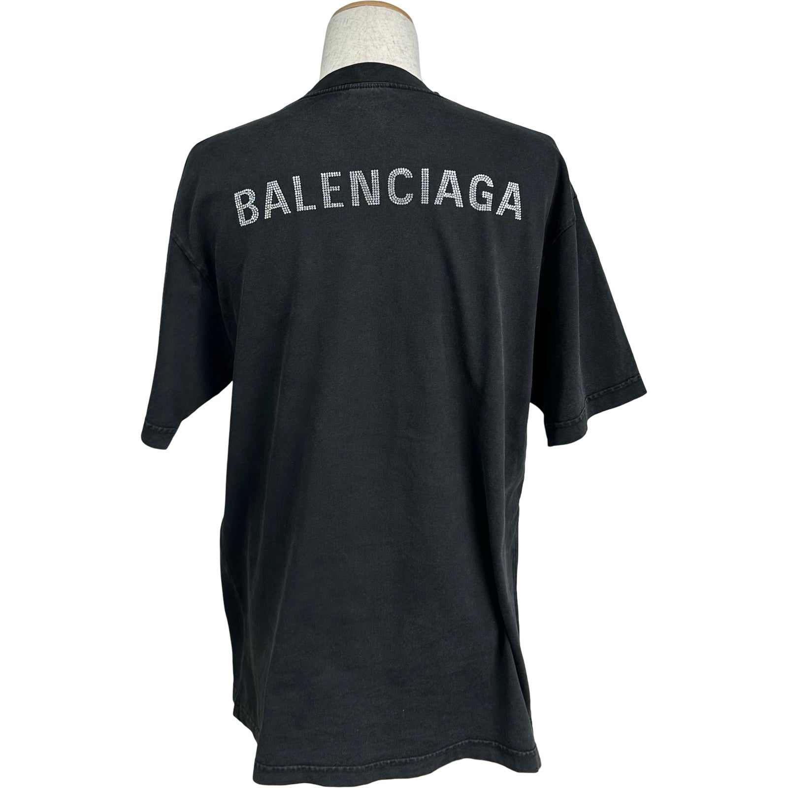 Balenciaga 半袖Tシャツ M 黒 ストーン装飾 バレンシアガ BALENCIAGA ラインストーンロゴ半袖Tシャツ 641655