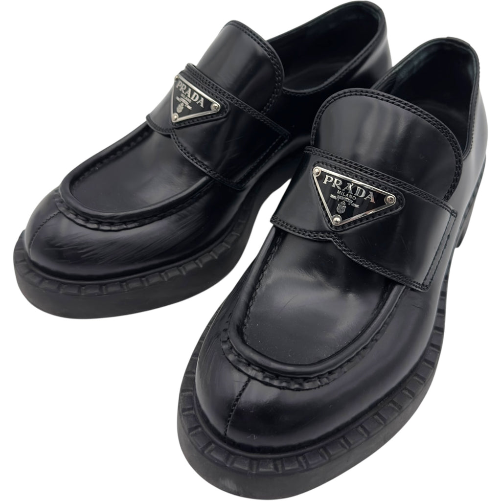 高級 PRADA プラダ ローファー スリッポン 本革 ブラック 黒 24.5 プラダ PRADA ローファー ブラック レザー レディース ローファー