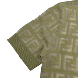フェンディ FENDI FF総柄シースルー半袖ニットシャツ FZY793 グリーン コットン レディース 半袖シャツ