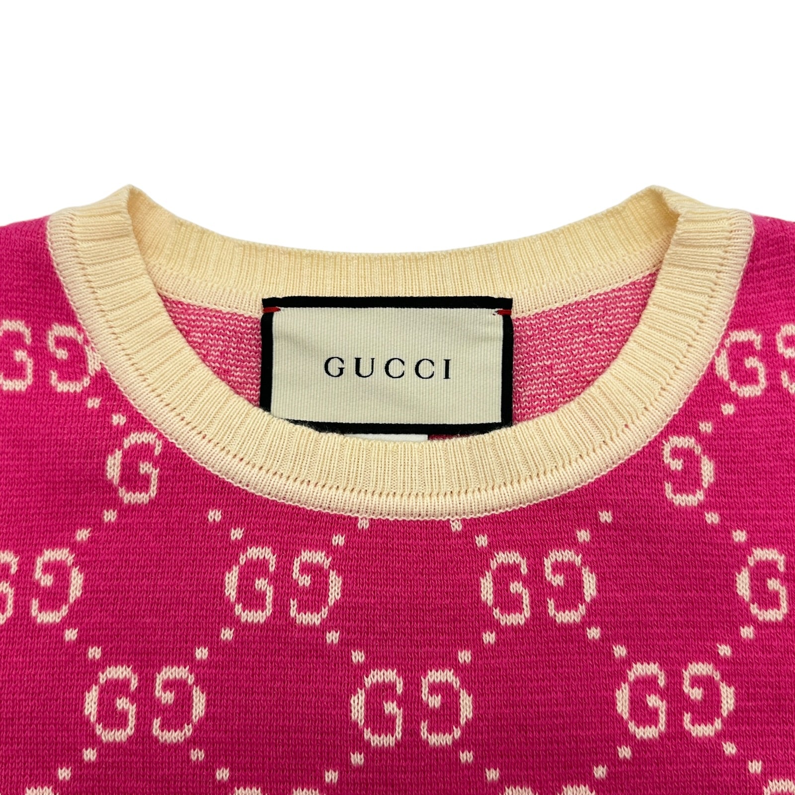 グッチ GUCCI GG総柄半袖ニットシャツ 555023 ピンク コットン