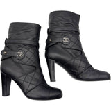 シャネル CHANEL ココマークキルティングショートブーツ ブラック レザー レディース ブーツ