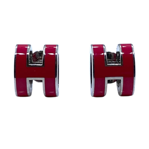 エルメス HERMES ポップH ミニ ピアス ワインレッド/シルバー金具