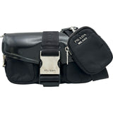 プラダ PRADA ブラッシュドレザー フラップ ショルダーバッグ 1BD295 ブラック レザー/ナイロン レディース ショルダーバッグ