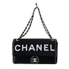 シャネル CHANEL ロゴフラップバッグ ブラック シルバー金具 ナイロン レディース ショルダーバッグ