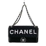 シャネル CHANEL ロゴフラップバッグ ブラック シルバー金具 ナイロン レディース ショルダーバッグ