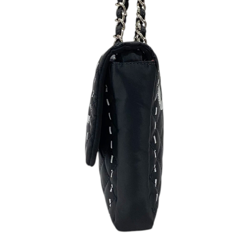 シャネル CHANEL ロゴフラップバッグ ブラック シルバー金具 ナイロン