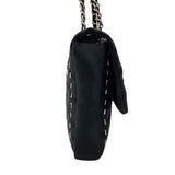 シャネル CHANEL ロゴフラップバッグ ブラック シルバー金具 ナイロン レディース ショルダーバッグ
