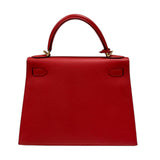 エルメス HERMES ケリー28 外縫い □M刻 ヴァーミリオン ゴールド金具 エプソン レディース ハンドバッグ ショルダーバッグ