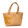 シャネル CHANEL カンボンライントートラージ A25169 ベージュ×シルバー金具 ラム レディース トートバッグ