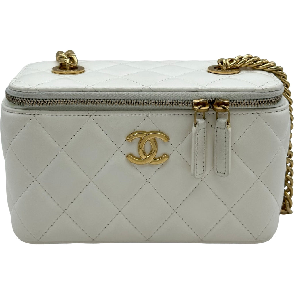 シャネル CHANEL マトラッセチェーバニティバッグ ホワイト ゴールド