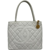 シャネル CHANEL 復刻トート A01804 ホワイト ゴールド金具 キャビアスキン レディース トートバッグ
