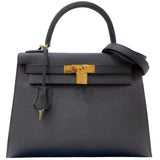 エルメス HERMES ケリー28　外縫い W刻印 ブラック・ゴールド金具 エプソン レディース ハンドバッグ