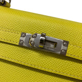 エルメス HERMES ケリー25 外縫い U刻 ライム シルバー金具 エプソン レディース ハンドバッグ