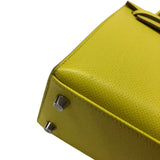 エルメス HERMES ケリー25 外縫い U刻 ライム シルバー金具 エプソン レディース ハンドバッグ