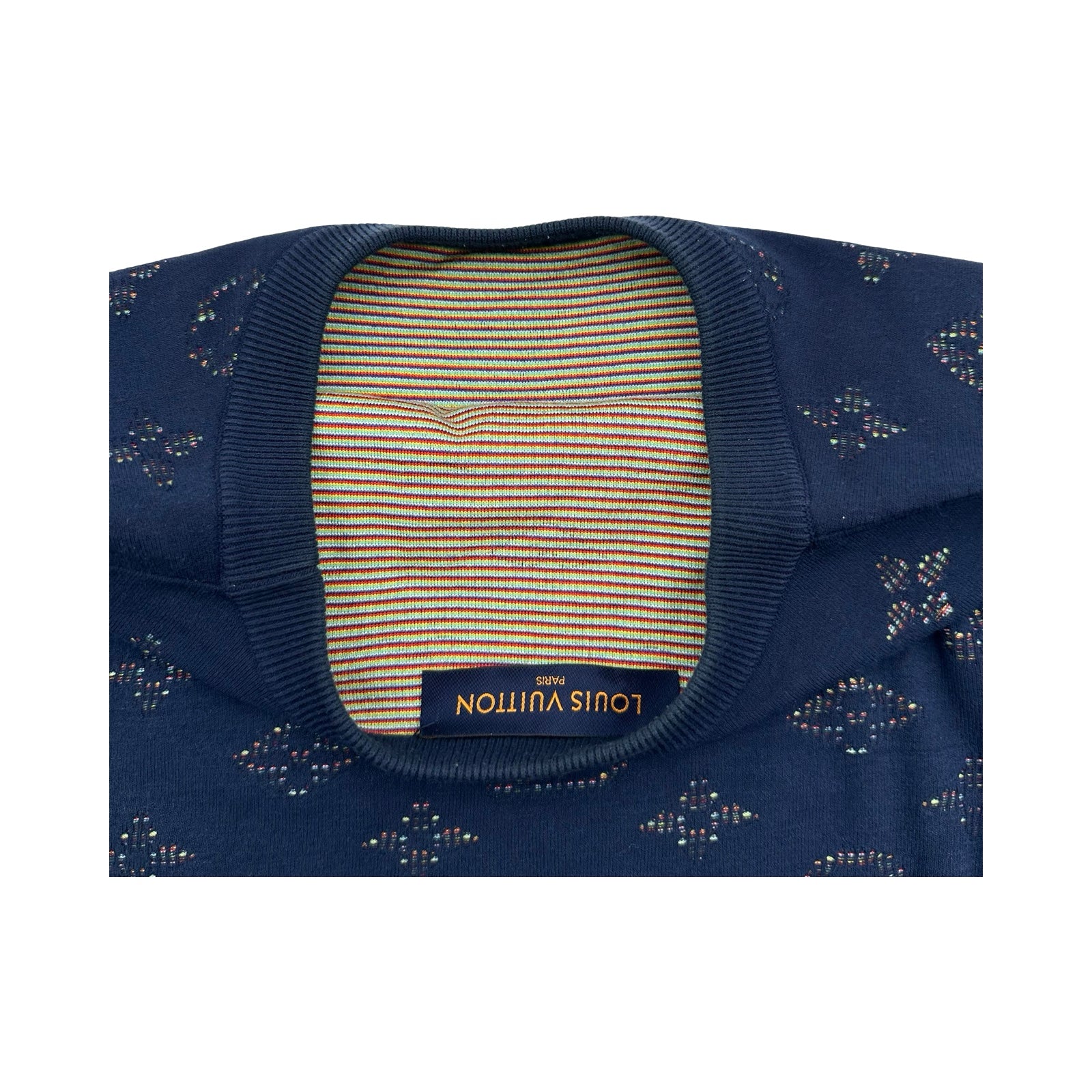 ルイ・ヴィトン LOUIS VUITTON ドロップニードルモノグラムニットセーター HIN44W ネイビー コットン メンズ セーター ルイ・ヴィトン LOUIS VUITTON ドロップニードルモノグラムニット