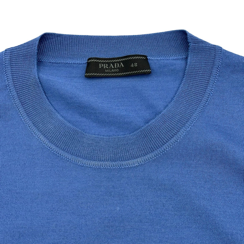 プラダ PRADA ロゴ刺繍ニットセーター UMB264 ブルー ウール メンズ
