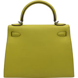 エルメス HERMES ケリー28 外縫い □Q刻 ライム シルバー金具 エプソン レディース ショルダーバッグ
