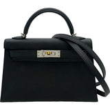 エルメス HERMES ミニケリー2 K刻 ブラック/シルバー/ゴールド金具 エプソン レディース ショルダーバッグ