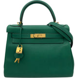 エルメス HERMES ケリー28 内縫い C刻 ヴェールヴェルティゴ ゴールド金具 トリヨン レディース ショルダーバッグ
