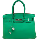 エルメス HERMES バーキン30 □P刻 ミント シルバー金具 トリヨンクレマンス レディース ハンドバッグ