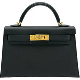 エルメス HERMES ミニケリー2 K刻 ブラック/ゴールド金具 エプソン レディース ショルダーバッグ