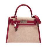 エルメス HERMES ケリー28 外縫い Y刻 ローズテキサス シルバー金具 トワル スイフト レディース ハンドバッグ ショルダーバッグ